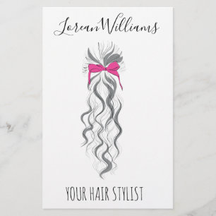 Cute Rosa Bow Grått och White Braider Hair Styling Flygblad