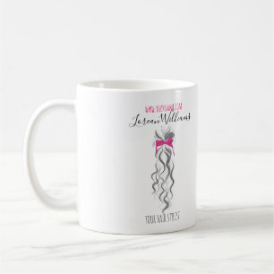 Cute Rosa Bow Grått och White Braider Hair Styling Kaffemugg