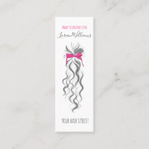 Cute Rosa Bow Grått och White Braider Hair Styling Mini Visitkort