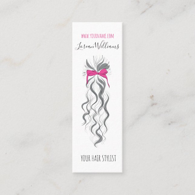 Cute Rosa Bow Grått och White Braider Hair Styling Mini Visitkort (Framsida)