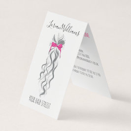 Cute Rosa Bow Grått och White Braider Hair Styling Visitkort