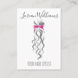 Cute Rosa Bow Grått och White Braider Hair Styling Visitkort