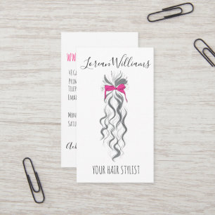 Cute Rosa Bow Grått och White Braider Hair Styling Visitkort