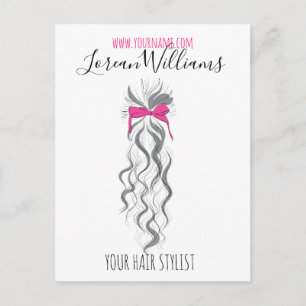 Cute Rosa Bow Grått och White Braider Hair Styling Vykort