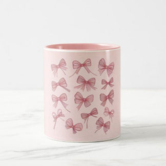 Cute Rosa Bow Mugg - Baby Rosa med Fuchsia Mönster