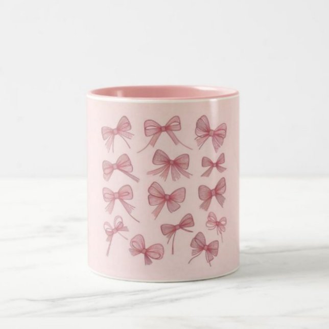 Cute Rosa Bow Mugg - Baby Rosa med Fuchsia Mönster (Skapare uppladdad)