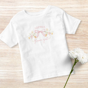 Cute Rosa Bow och Wildblommor Modern Flower Girl T Shirt