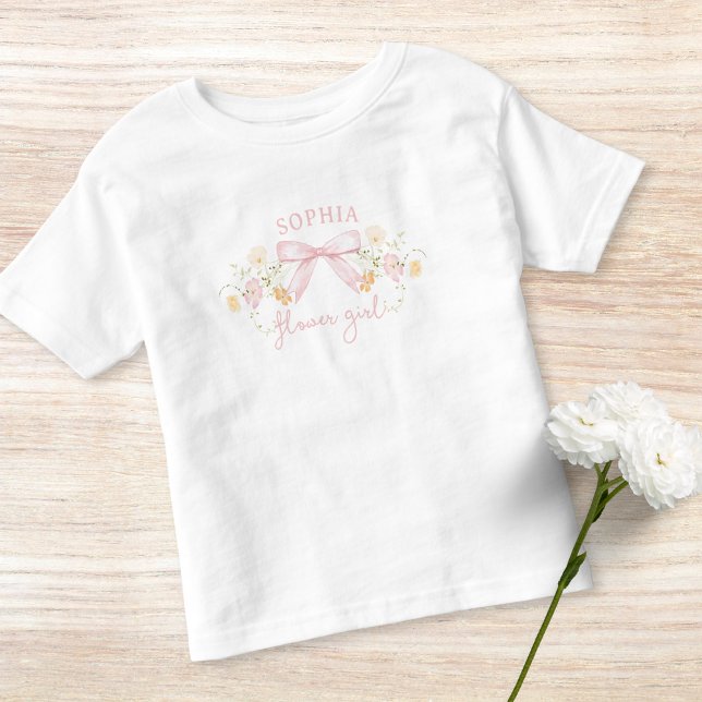 Cute Rosa Bow och Wildblommor Modern Flower Girl T Shirt (Skapare uppladdad)