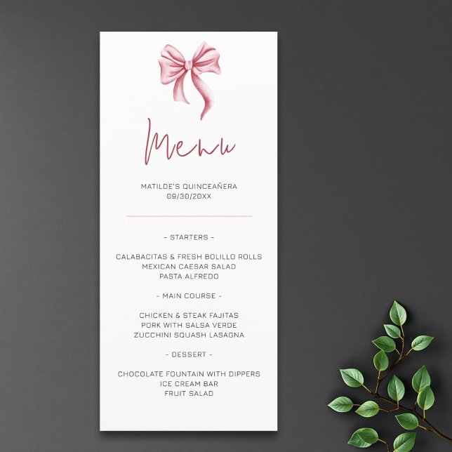 Cute Rosa Bow Quinceañera Meny (Skapare uppladdad)