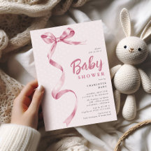 Cute Rosa Bow Ribbon Girl Baby Shower