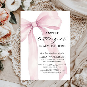 Cute Rosa Bow Sweet Little Girl Baby Shower Inbjudningar