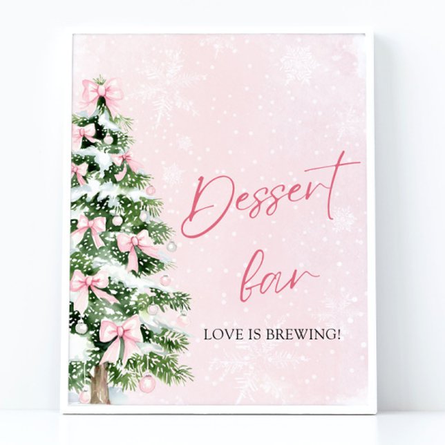 Cute Rosa Bows Julgran Dessert Pub-tecken Poster (Cute Pink Bows Christmas Tree Dessert Bar Sign)