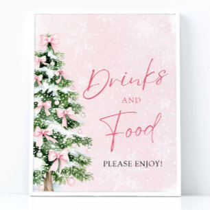 Cute Rosa Bows Julgran Food and Drinks Poster