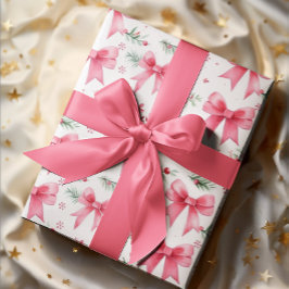 Cute Rosa Bows & Winter Greenery Watercolor Presentpapper
