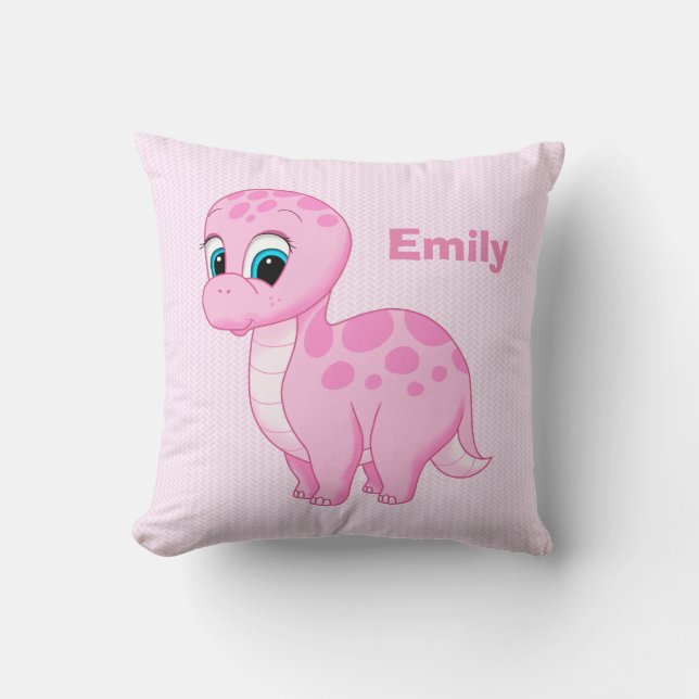 Cute Rosa Brontosaurus Dinosaur Kudde (Framsida)