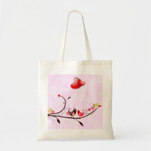 Cute Rosa Brown & Red Valentines Love birds Tygkasse