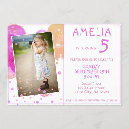 Cute Rosa Bubbles Girly Kid's Photo Birthday Inbjudningar