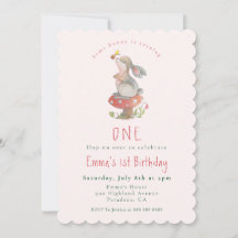 Cute Rosa Bunny 1-årsinbjudan