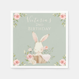 Cute Rosa Bunny 2 Grönt 2:a födelsedag Pappersservett