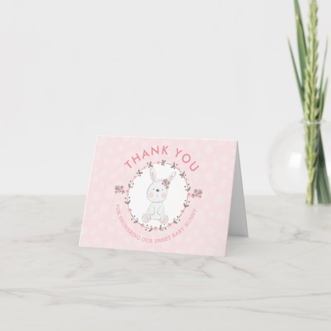 Cute Rosa Bunny Baby Shower-Tack Anteckningskort (Framsida)