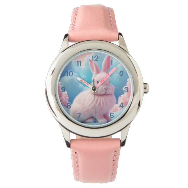 Cute Rosa Bunny Cotton Candy Clouds Armbandsur (Framsida)