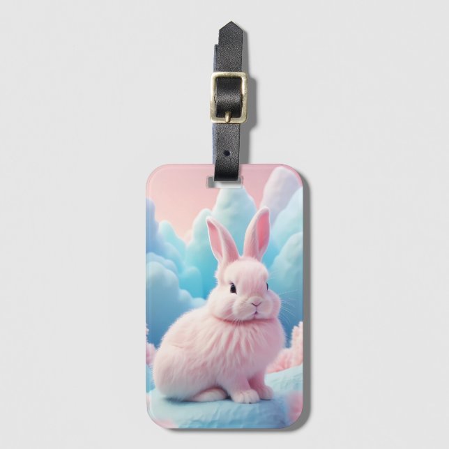 Cute Rosa Bunny Cotton Candy Clouds Bagagebricka (Framsida vertikal)