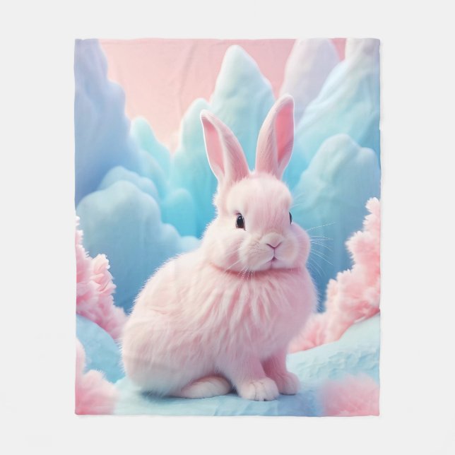 Cute Rosa Bunny Cotton Candy Clouds Fleecefilt (Framsidan)