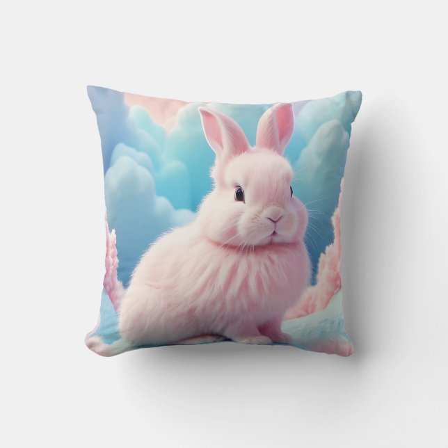 Cute Rosa Bunny Cotton Candy Clouds Kudde (Framsida)