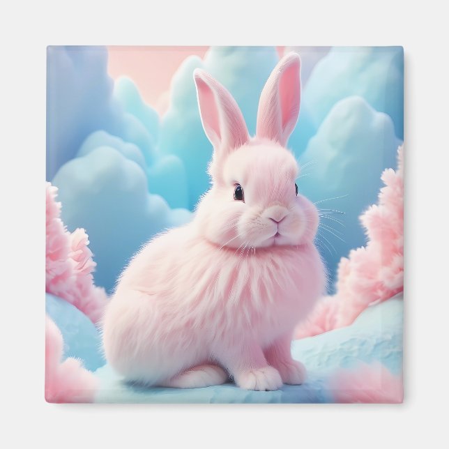 Cute Rosa Bunny Cotton Candy Clouds Magnet (Framsidan)