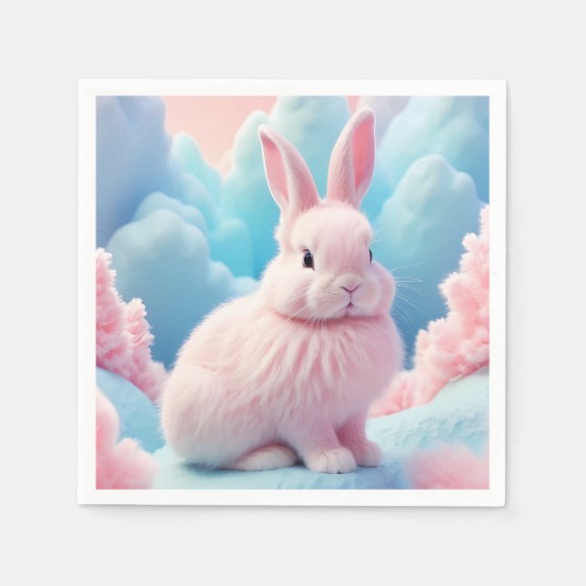 Cute Rosa Bunny Cotton Candy Clouds Pappersservett (Framsidan)