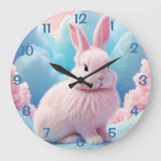 Cute Rosa Bunny Cotton Candy Clouds Stor Klocka