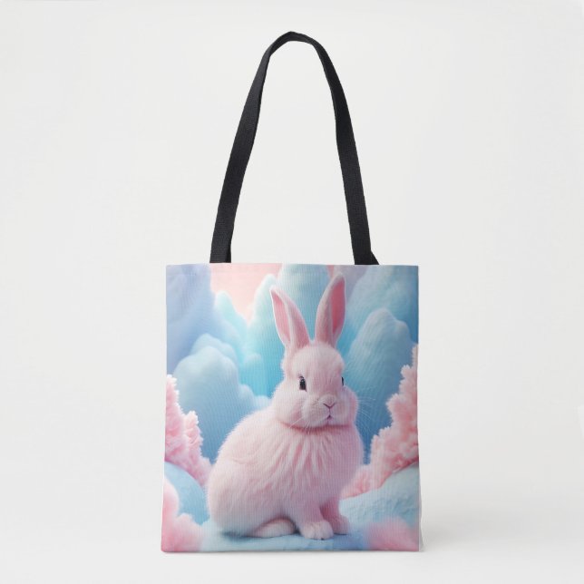 Cute Rosa Bunny Cotton Candy Clouds Tygkasse (Framsida)