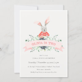 Cute Rosa Bunny Foliage any age Birthday Inbjudan