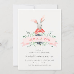 Cute Rosa Bunny Foliage any age Birthday Inbjudan