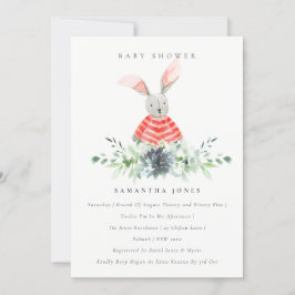 Cute Rosa Bunny Garden Foliage Baby Shower Inbjuda Tack Kort