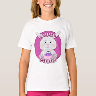 Cute Rosa Bunny Girl med Påskägg basket T-shirt
