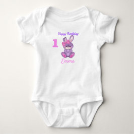Cute Rosa Bunny Girls Birthday Namn & Age T Shirt