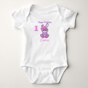 Cute Rosa Bunny Girls Birthday Namn & Age T Shirt