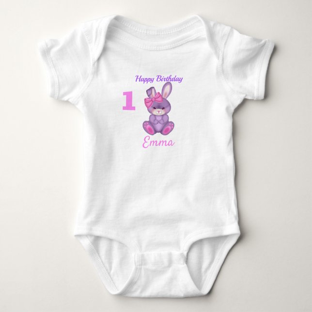 Cute Rosa Bunny Girls Birthday Namn & Age T Shirt (Framsida)