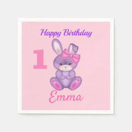 Cute Rosa Bunny Girls Personalize Birthday Rosa Pappersservett