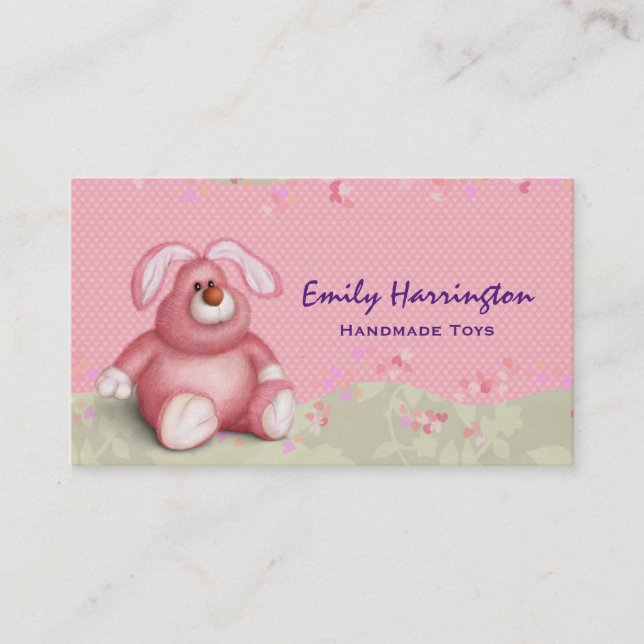 Cute Rosa Bunny Image med hearts och Foliage Visitkort (Framsida)