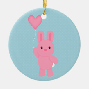 Cute Rosa Bunny Julgransprydnad Keramik