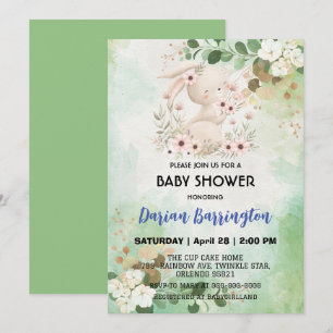 Cute rosa bunny kanin blommor flicka dusch inbjudningar