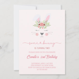 Cute rosa bunny kanin-flickfödelsedag inbjudningar