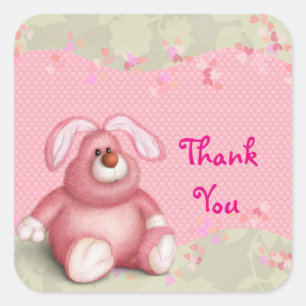 Cute Rosa Bunny med Hearts Tack Fyrkantigt Klistermärke