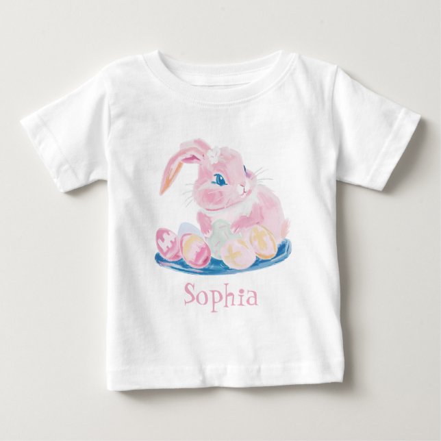 Cute Rosa Bunny med Påskägg Dotter Girls T Shirt (Framsida)