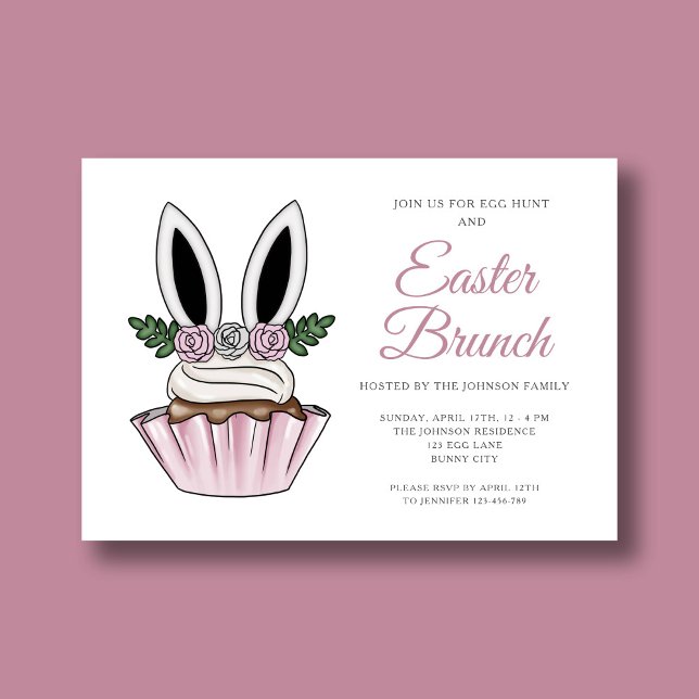 Cute Rosa Bunny Öron Påsk Brunch Inbjudningar (Cute Pink Bunny Ears Easter Brunch Invitation)