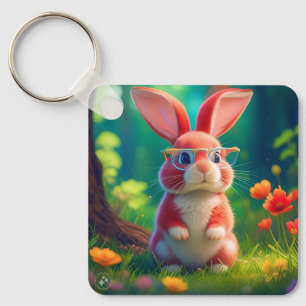 Cute Rosa Bunny på Grönt Grass Nyckelring