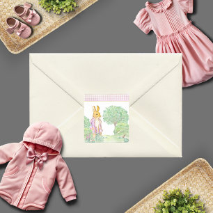 Cute Rosa Bunny Rabbit Animal Theme Watercolor Fyrkantigt Klistermärke