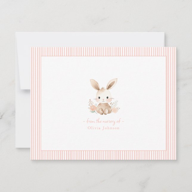 Cute rosa Bunny Rabbit Flicka Baby Shower Anteckningskort (Framsida)